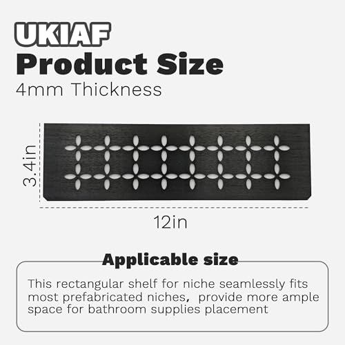 12 Inch Aluminum Brushed Black Shower Niche Shelf Rectangular Bathroom Niche Shelf with Floral Design Fits Prefabricated Tile Niches 1 Pack Aluminum Matte Brushed Black