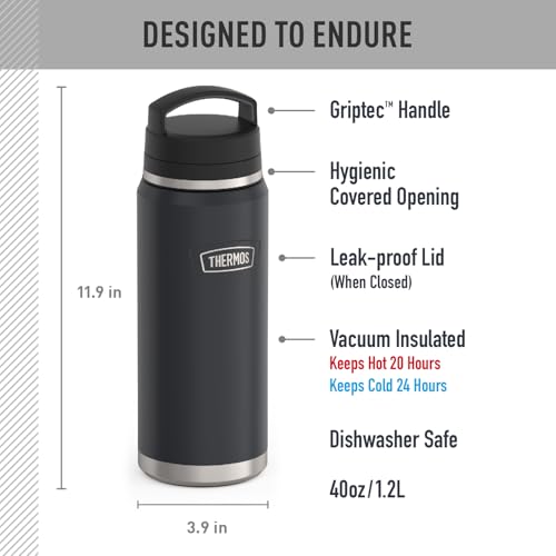 THERMOS ICON SERIES, Stainless Steel Dual Temperature Beverage Bottle, 40 oz, Granite 40 Ounces Graphite