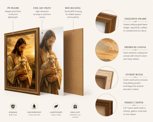 2Pc Framed Christian Shepherd Wall Art 16x24 Set Living Room Church 16x24in