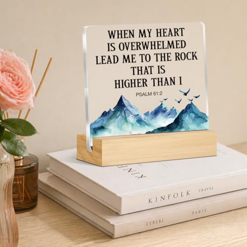 Christian Religious Gifts for Women Men, Inspirational Christian Psalm 61:2 Bible Verses Acrylic Desk Sign Home Office Decor