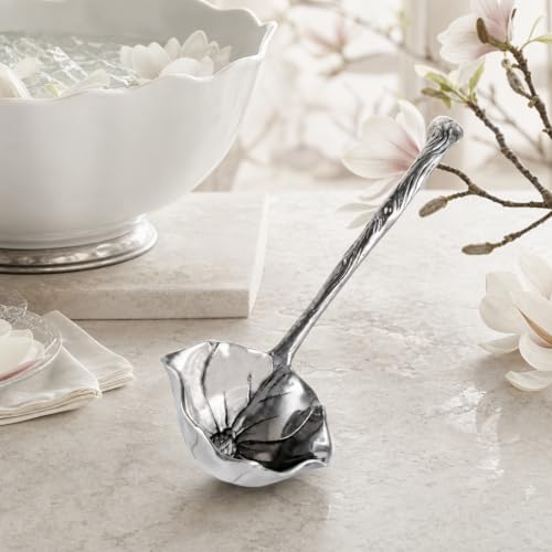 Arthur Court Magnolia Pattern Aluminum Serving Ladle - Elegant Punch/Soup Ladle for Entertaining - 12.5 Inch Long 12.5 inches Magnolia