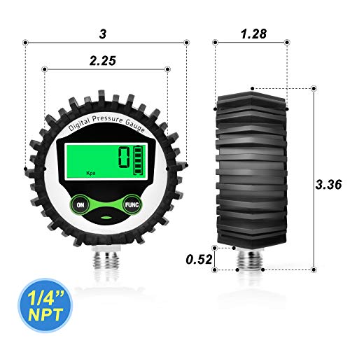 MEANLIN MEASURE 0-200 PSI digital pressure gauge with rubber cover, lower mount, and NPT hex bushings