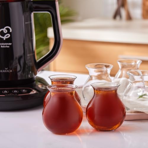 KARACA Refikadan Tatlıcan Elegant Tea Glass Set of 6, Clear Turkish Tea Cup Glasses, 200 ml Curved Design Drinkware, Glass Cups for 6 People, Dishwasher Safe Tatlıcan Elegant Set of 6