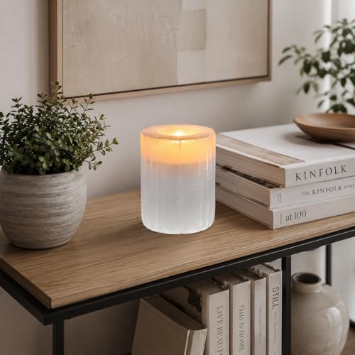 NKlaus Selenite Tealight Holder Round 8 x 8 cm