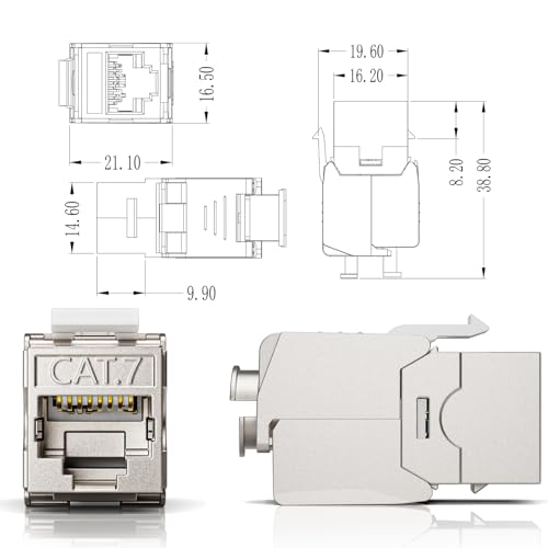 4x CAT7 Keystone RJ45 Module Socket - Tool-Free LSA Insulation Terminal for CAT7/CAT6a/CAT6 Installation Cable, 10 Gbit/s 1000 MHz, Fully Shielded STP (AWG 22-24) - For Patch Panel & Network Socket 4 Pack