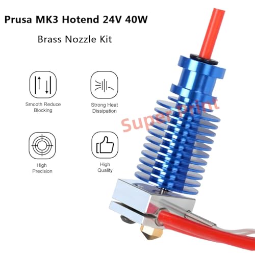 Super Print Upgrade Prusa i3 MK3 Hotend 24V 60W Kit,Upgrade V6 Bi-Metal Heatbreak,Heater Block Aluminum,V6 Brass Nozzle 0.4mm for Prusa i3 MK3,MK3S,MK3S+3D Printer for V6 Hotend Kit. Prusa MK3 hotend Brass Nozzle Kit