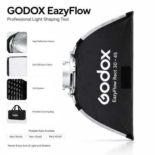 1-Second Quick Setup Portable Softbox with Bowens Mount, Professional Lighting Modifier with Grid & Diffuser for Camera Photography, YouTube, Video, Portrait and Studio(softbox 12x18) 12X18 IN