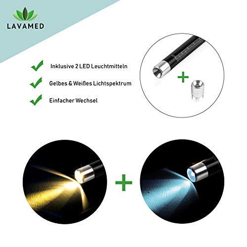 Diagnostic Light Professional LED Lamp with Measuring Scale White and Yellow Light Aluminum Diagnostic Lamp Ballpoint Pen Lamp Penlight 2 Meters Shockproof, Silver