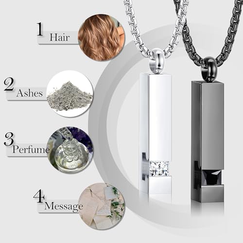 MILACOLATO 2 pcs Cremation Urn Pendant Necklace for Memorial Black+Silver Tone