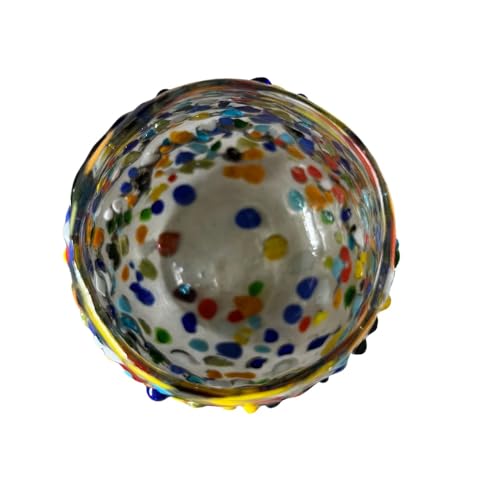 Artisanal Mexican Confetti Glass, Handblown 16 oz Tumbler Glasses – 4"x4" Multicolor Granizado Design – Versatile Drinkware for Wine, Cocktails, Water, and More (2, Textured) 2