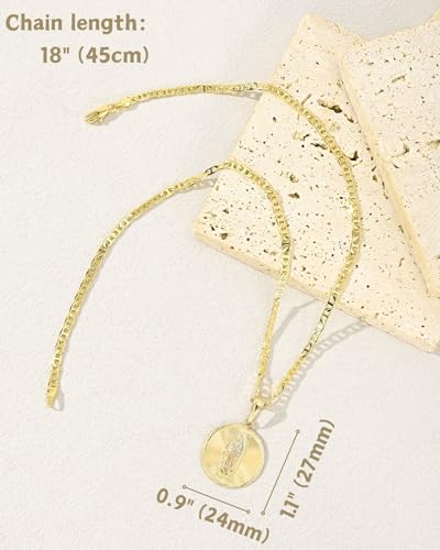 J&H DiaJuvelo Virgin Mary Necklace for Women 14K Gold Plated Cadena de la Virgen de Guadalupe Necklaces Saint Cubic Zirconia Pendant Catholic Jewelry for Women Charm Gifts Gold-Round Disc 18 inches