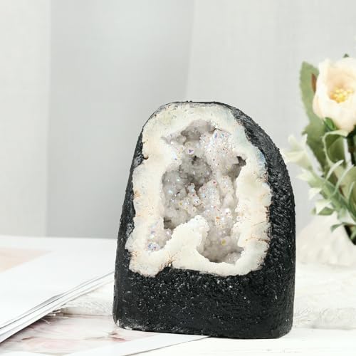 moonsix Rough Titanium Coated Crystal Druzy Geode, White, Large