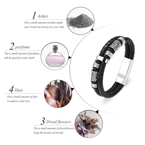 zeqingjw Urn Bracelet for Ashes for Men Viking Thor's Hammer Cremation Bracelet Ashes Keepsake Bangle Leather Braided Urn Jewelry for Loved One Silver 24CM