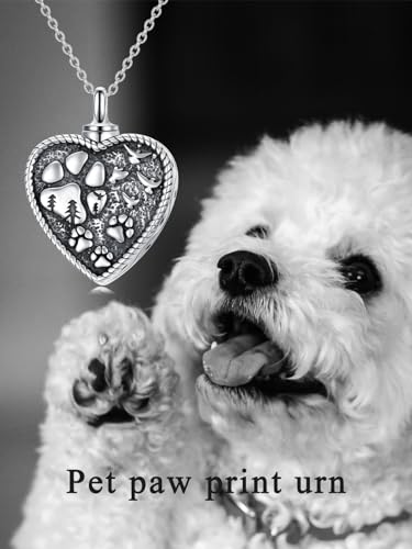 Cremation Necklace for Ashes 925 Sterling Silver Pet Paw/Butterfly Memorial Cremation Keepsake Pendant Jewelry Women Keepsake Bereavement Gift C1-Pet