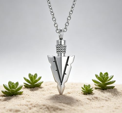 NanMuc Arrowhead Cremation Jewelry Urn Necklace for Ashes Memorial Pendant Silver