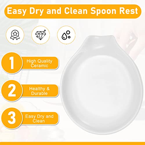 Irenare 8-piece white ceramic spoon rests for stove top, 3.74 inches, designed to keep countertops clean and utensils organized.