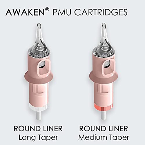 AWAKEN Needle Cartridges Dermograph Sterile Tattoo Cartridge PUM Round Liner 1 Pin Long Taper Disposable Makeup Eyebrows Lip Eyeliner Round (0.30 mm/1RLLT) 0.30 mm - long taper