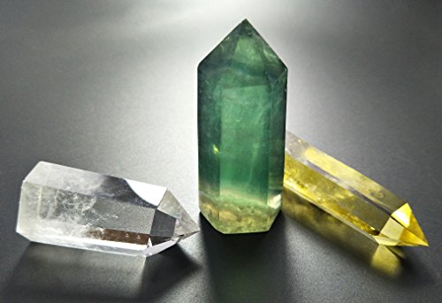 Mina Heal Crystal Wand Set, 3 PCS, Clear Quartz, Yellow Quartz & Fluorite
