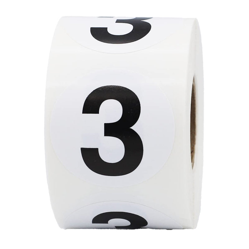 Black Number 3 Circle Stickers, 1.5 Inches Round, 500 Adhesive Labels on a Roll, Inventory Identification Dots, Semi-Gloss Round Number Stickers, Made in the USA Black 3