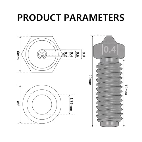 Hardened Nozzle Kit for Anycubic Kobra 3, 4PCS 0.4mm, 2PCS 0.2mm, 0.6mm, 0.8mm High Temperature Wear Resistance 1.75mm Hotend Hardened Steel Nozzles Kit for Kobra 3, Kobra 3 Combo