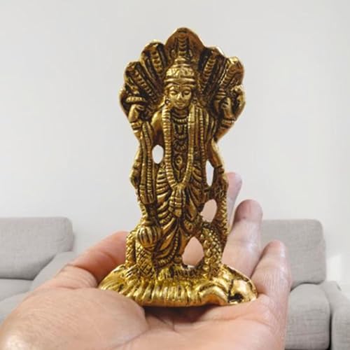 Brass Statue of Lord Satyanarayana (Sheshnag Vishnu) Hindu god Idol Sculpture Home Temple décor Gift Pooja Size: 4" Inch - 200 Grams