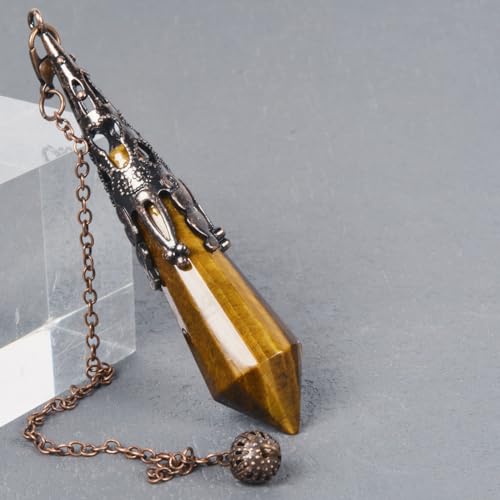 Natural Yellow Tiger Eye 12 Faceted Therapy Healing Dowsing Divination Chakra Reiki Point Pendulum 3 inch