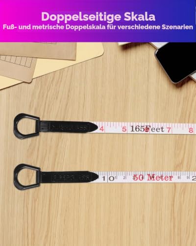 Tape Measure 50 m / 165 ft, Tape Measure 50 m with Fold-Out Crank, Inch/Metre Tape Measure, Fibreglass Tape Measure with Centre Tip, Roll Tape Measure with Folding Lever, Marked on Both Sides | Zoll/Meter Bandmaß, Rollmaßband Fiberglas mit Zentrierspit...