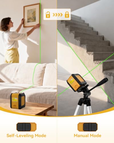 Nikotek self-leveling green cross-line laser level with 27-inch tripod, carrying pouch, and battery included