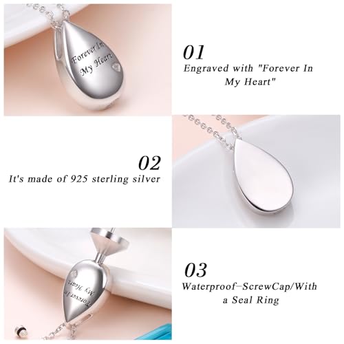 DAOCHONG Teardrop Heart Urn Necklace Engraved Memorial Jewelry for Women Teardrop Urn Necklaces