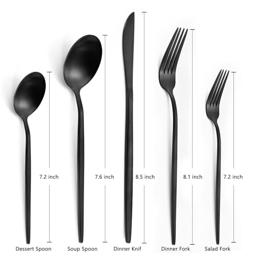 Matte Black Silverware Set,LAZAHOME Stainless Steel Flatware Set Service for 4,20-Piece Kitchen Utensil Set Include Spoons And Forks Set,Cutlery Set For Home Kitchen Restaurant Hotel,Dishwasher Safe. 20