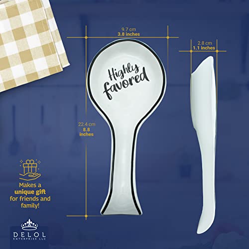 Delol Stoneware Spoon Rest for Stovetops and Kitchen Counters. Great for Kitchen Utensils like Spatulas, Spoons, and Ladles. Easy to clean. (White - Highly Favored)