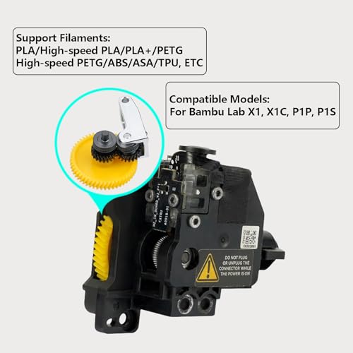 Hardened Steel Extruder Gear Kit for X1/P1 Series, 3D Printer DLC Nano Coating Hardened Steel Extruder Dual Gear Aluminum Handle and POM Gear Kit for P1P, P1S, X1C, X1E