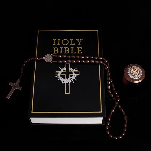 6mm Rosary Beads with Rosary Box, Black Glass Saint Benedict Necklace, Anglican Prayer Beads Catholic Gifts Rosary-6-8