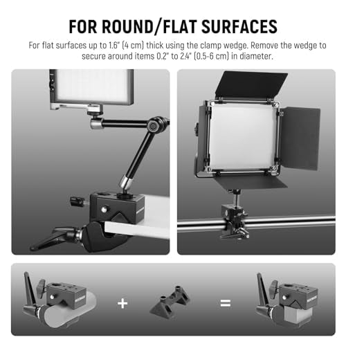NEEWER Super Clamp with 5/8" Stud, Spring Lock, 2.4"/6cm Jaw Grip Heavy Duty Crab Pole Clamp for Round Pipe Flat Surface, for Photography Studio Camera & Lighting Mounting, Max Load 33lb/15kg, UA017 UA017(1 Pack）