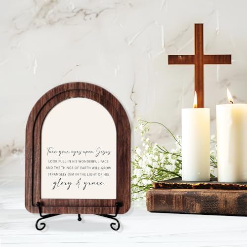 Inspirational Christian Office Desk Decor,Turn Your Eyes Upon Jesus Wooden Sign,Bible Verse Wooden Plaque Signs for Home Office Table Shelf Decor turn your eyes upon jesus