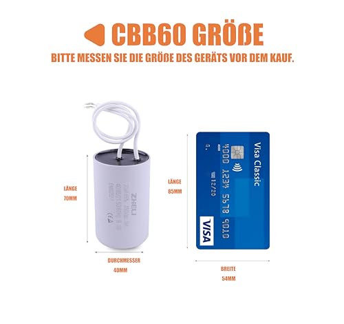 [40 mm x 70 mm] CBB60 20uf Capacitor, Running Capacitor, MFD 450 VAC 50/60 Hz Cylindrical (DE-20uf Capacitor)