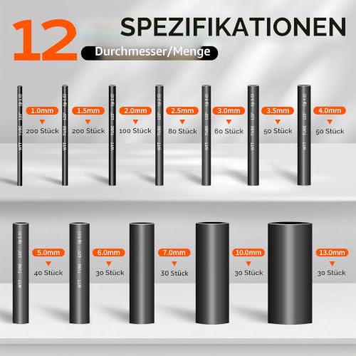900 Piece Heat Shrink Tube Set, Heat Shrink Tubing Black High-Quality EVA 12 Sizes 2:1 Shrink Ratio with Storage Case, Heat Shrink Tube for Electrical Insulation and Wire Connections