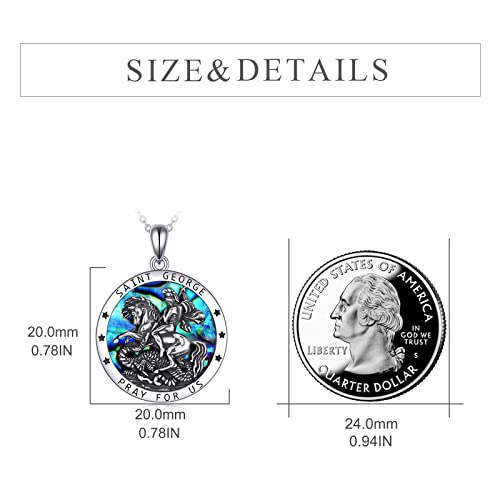 YFN St George Necklace for Men Sterling Silver Saint George Medal Protection Christian Amulet Jewelry Gifts for Women 20+2‘’