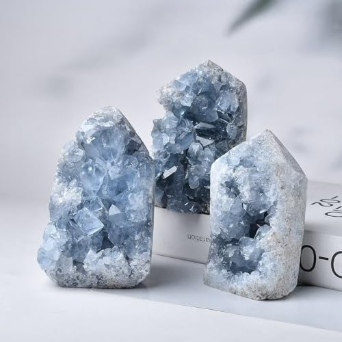 Natural Blue Celestite Cluster Tower Healing Crystal Stone Collection Mineral Specimen Home Office Decor Meditation Gifts 0.4-0.6 Pound Tower-light Blue