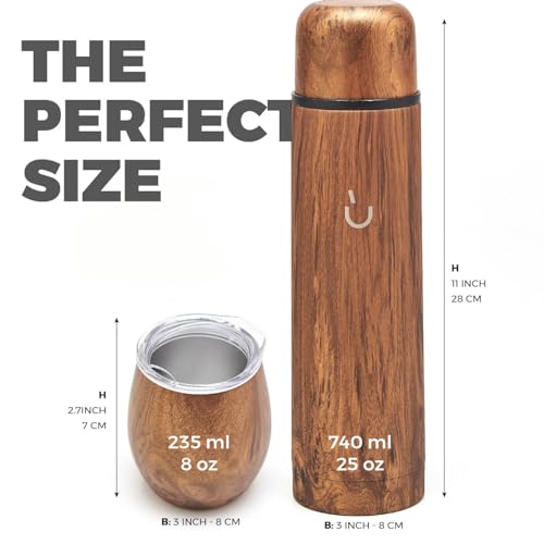 BALIBETOV 25 fl oz Yerba Mate Set, Stainless Steel Mate Gourd, Thermal Flask & Bombilla Straw, Complete Mate Kit, Double Wall Insulated, BPA Free, Dishwasher Safe Wood