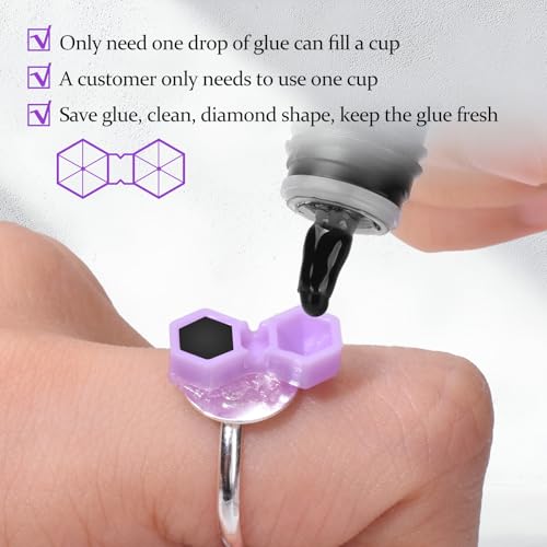 Eyelash Extension Glue Cups 200pcs Diamond Shape Mini Eyelash Glue Holder Two Holes Lash Grafting Supply Purple