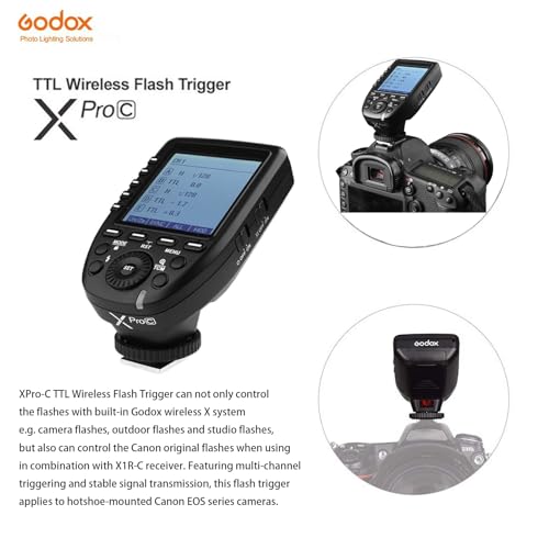 Godox XPro-C XProC TTL Wireless Flash Trigger for Canon, 2.4G Flash Trigger, 1/8000s HSS Flash Transmitter, Large Screen Slanted Design, TTL-to-Manual Conversion, 16 Groups and 32 Channels