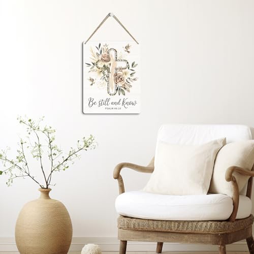 Bible Verses Psalm 46:10 Decor for Home Living Room Farmhouse Christian Cross Gifts for Women Men Believer 8 x 10 Inches