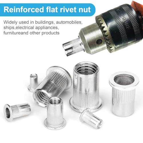 Vmuter 320-piece metric and SAE rivet nut kit with silver 304 stainless steel flat head rivnuts