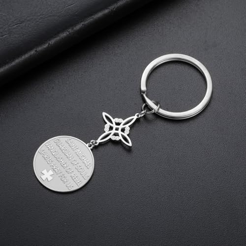 TEAMER Saint Michael Witch Knot Keychain The Great Protector Archangel Amulet Keychain Double Amulet Protection Jewelry Silver