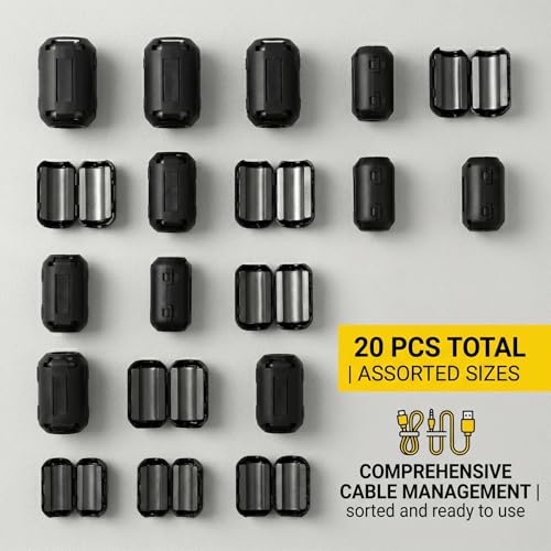 Ferrite Cores for Cables, Ferrite Core Clip Set, Rfi-EMI Noise Reduction Cable Clip, with 5-13 mm Inner Diameter, Ferrite Core, for USB Cable, Audio and Video Cable, Power Cable, with Storage Box