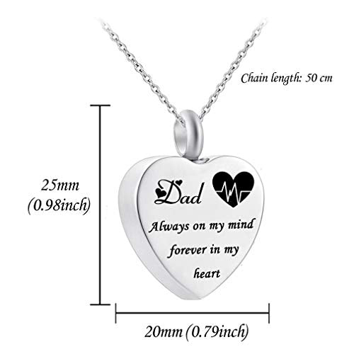 HQ Heart Urn Necklace for Ashes Always on My Mind Forever in My Heart Cremation Jewelry Memorial Ashes Keepsake Pendant Birthstone Jewelry (mom)