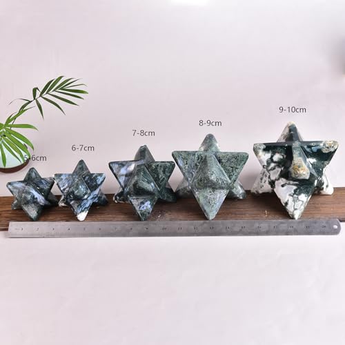 JIC Gem Amazing Gemstone Merkaba Moss Agate Metaphysical Merkaba Star for Energy Generator Crystal and Healing Stones for Grid Home Decor Protection Spiritual Gifts Reiki (6-7cm) 2.36-2.75 Inch