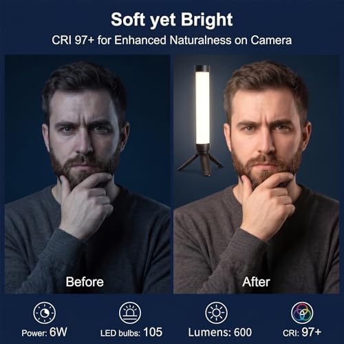 Portable 360° Rotatable Magnetic RGB LED Light Wand, APP Control 0-360° Full Color Adjustable Rechargeable Fill Light, 21 Effects, Bring Clip & Tripod for Phone Camera Live Stream Makeup Shooting
