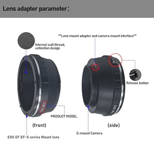EOS-NEX Lens Adapter Compatible with EF, EF-S Lens to E-Mount Camera Body, fits NEX-3,NEX-5,NEX-7,NEX-7N,Camcorder NEX-VG10,EF to NEX Lens Adapter Canon EOS to NEX adapter